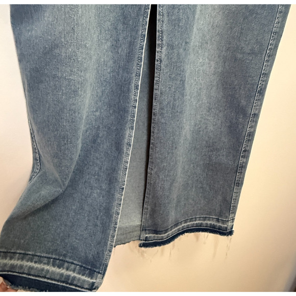 Happily Grey Denim Maxi Skirt Size 11 / 29 Blue Raw Hem Split Front Soft Stretch - Picture 3 of 5